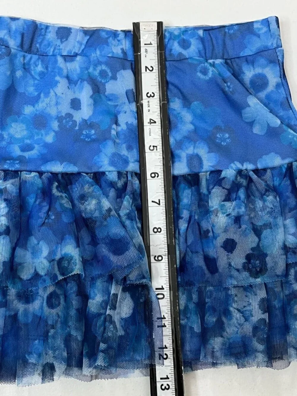 Justice Girls Size 14 Blue Floral Tiered Mesh Ruffle Pull-On Skirt